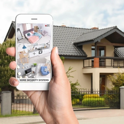 San Antonio vivint phone display of cctv live feed in front of a house